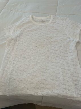 aerie White Floral Lace Short-Sleeve Tee